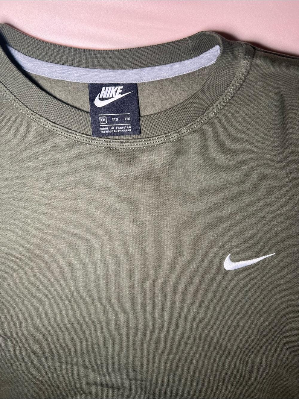 Nike Olive Green Crewneck Sweatshirt with White Swoosh - Picture 2 of 2